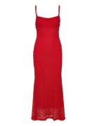 Adoni Mesh Midi Dress Knælang Kjole Red Bardot