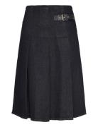 Rinse-Wash Midi-Skirt With Buckle Skirts Knee-length & Midi Skirts Bla...