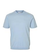 Slhtray Ss Knit Merino Crew Neck Tops T-Kortærmet Skjorte Blue Selecte...