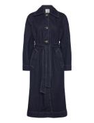 Long Rinse-Wash Denim Trench Coat Knælang Kjole Blue Mango