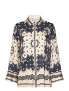 Meya Wide Fit Printed Shirt Designers Shirts Long-sleeved Blue Malina