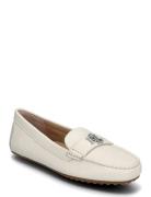 Barnsbury Pebbled Leather Driver Shoes Flat Loafers White Lauren Ralph...