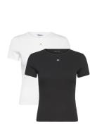 Tjw 2Pack Slim Essential Rib Ss Tops T-shirts & Tops Short-sleeved Bla...