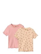 2 Rib T-Shirts S/S Alicia Tops T-Kortærmet Skjorte Pink Wheat