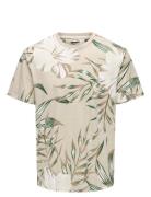 Onsklop Reg Ss Floral Tee Noos Tops T-Kortærmet Skjorte Beige ONLY & S...