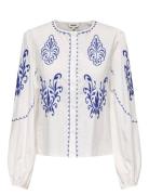 Onlhelen Ls Emb Button Top Wvn Tops Shirts Long-sleeved White ONLY