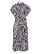 Floral Belted Crepe Dress Dresses Shirt Dresses Blue Lauren Ralph Laur...