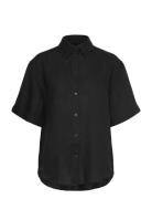 Rel Linen Ss Shirt Tops Shirts Short-sleeved Black GANT