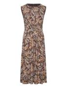 Floral Twist-Front Jersey Dress Knælang Kjole Brown Lauren Ralph Laure...