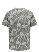 Onsperry Life Reg Leaf Aop Ss Tee Noos Tops T-Kortærmet Skjorte Grey O...