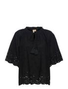 Cureya Blouse Tops Blouses Short-sleeved Black Culture