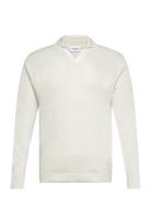 Casual L/S V-Neck Polo Knit Tops Knitwear Round Necks White Lindbergh