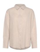 Linen Blend Shirt Tops Shirts Linen Shirts Beige Gina Tricot