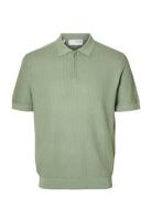 Slhcran Ss Knit Structure Half Zip Polo Tops Polos Short-sleeved Green...