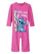 Nmfmosa Stitch Uv 3/4 Suit Wdi Badetøj Pink Name It