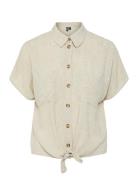 Pcpia Ss Tie Shirt Wvn Noos Tops Shirts Short-sleeved Beige Pieces