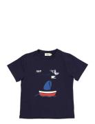 T-Shirt W. Print & Emb. Tops T-Kortærmet Skjorte Navy Copenhagen Color...