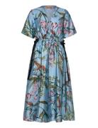 2067 Flat Textured Poly, V-Neck Wai Knælang Kjole Blue STINE GOYA