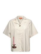 2339 Crisp Stripe Shirting, Bowling Tops Blouses Short-sleeved Cream S...