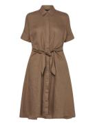 Soft Drapey Linen-Dress Kort Kjole Brown Lauren Ralph Lauren