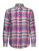 Classic Fit Plaid Linen Shirt Tops Blouses Long-sleeved Pink Polo Ralp...