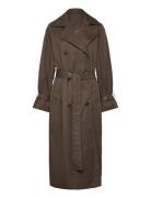 Over D Double-Breasted Trench Coat Trenchcoat Frakke Brown Weekday