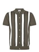 Knitted Polo Cardigan Tops Knitwear Short Sleeve Knitted Polos Green L...