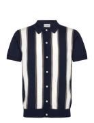 Knitted Polo Cardigan Tops Knitwear Short Sleeve Knitted Polos Navy Li...