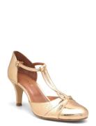 088-Vermeil Cuir Craquele Sandal Med Hæl Gold Jonak Paris