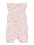 Suit Ss Aop Rib Bodysuits Short-sleeved Pink Minymo
