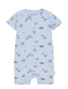 Suit Ss Aop Rib Bodysuits Short-sleeved Blue Minymo