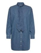 Denim Tie-Neck Shirtdress Dresses Shirt Dresses Blue Lauren Ralph Laur...