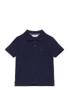 Short-Sleeve Knitted Polo Shirt Tops T-Kortærmet Skjorte Navy Mango
