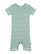 Jumpsuit S/S Modal Striped Bodysuits Short-sleeved Green Petit Piao