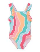 Swimsuit W. Frills, Aop Badedragt Badetøj Multi/patterned Color Kids