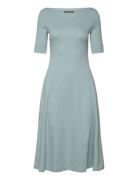 Stretch Cotton Midi Dress Knælang Kjole Blue Lauren Ralph Lauren