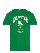 Hilfiger Palm Print Tee Ss Tops T-Kortærmet Skjorte Green Tommy Hilfig...