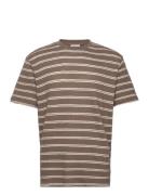 Striped Structured O-Neck Tee S/S Tops T-Kortærmet Skjorte Brown Lindb...
