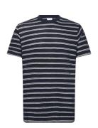 Striped Structured O-Neck Tee S/S Tops T-Kortærmet Skjorte Navy Lindbe...