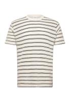 Striped Structured O-Neck Tee S/S Tops T-Kortærmet Skjorte Beige Lindb...