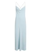 Crepe Low Back Drape Dress Dresses Party Dresses Blue Calvin Klein