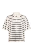 Striped Relaxed Fit Polo Shirt Tops T-shirts & Tops Polos Cream Monki