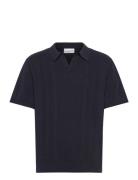 Knitted S/S Polo Tops Knitwear Short Sleeve Knitted Polos Navy Lindber...