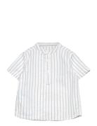 Striped Mao Collar Shirt Tops Shirts Short-sleeved Shirts White Mango