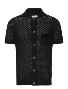 Crochet S/S Cardigan Tops Knitwear Cardigans Black Lindbergh