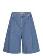 Pleated Denim Bermuda Jorts Bottoms Shorts Bermudas Blue Mango