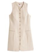 Linen Mix Sleeveless Dress Kort Kjole Beige Tommy Hilfiger