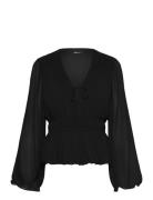 Pleated Blouse Tops Blouses Long-sleeved Black Gina Tricot