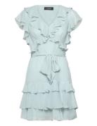 Ruffle-Trim Crinkle Georgette Dress Kort Kjole Blue Lauren Ralph Laure...