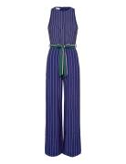 Striped Jumpsuit With Belt Bottoms Jumpsuits Blue Mango
